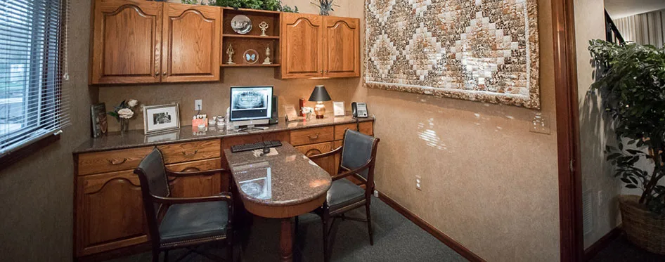 A warmly decorated workspace inside the office
